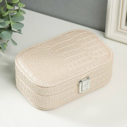 Шкатулка кожзам для украшений Кожа крокодила бежевая 15х105х5 см 1302₽