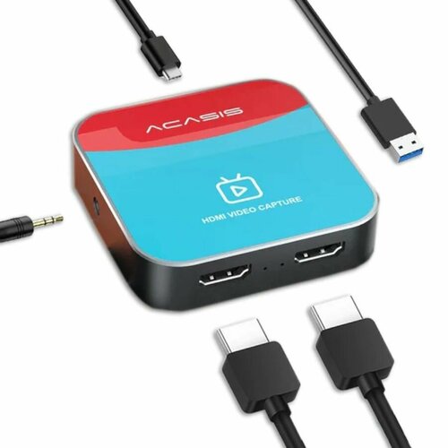 карта видеозахвата hd hdmi для type c карта видеозахвата для компьютерных игр кабель для записи в реальном времени для компьютеров сотовых теле Карта видеозахвата Acasis VC-003 HDMI - USB 3.0 HD-видео и аудио с разрешением 4K 60Hz 1080p, 3,5 мм портом AUX