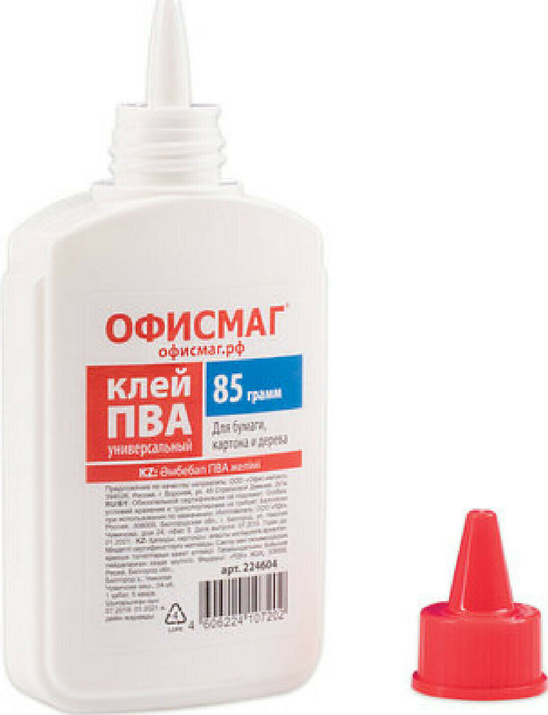 Клей канцелярский Клей ПВА офисмаг (бумага, картон, дерево), 85 г, россия, 224604 6 штук