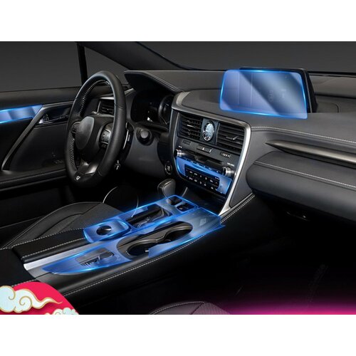 Полный комплект прозрачной защитной пленки MyPads в салон автомобиля Lexus RX 200 300 350 450 (Лексус РХ) 2015 16 17 18 19 20 21 года для консолей.