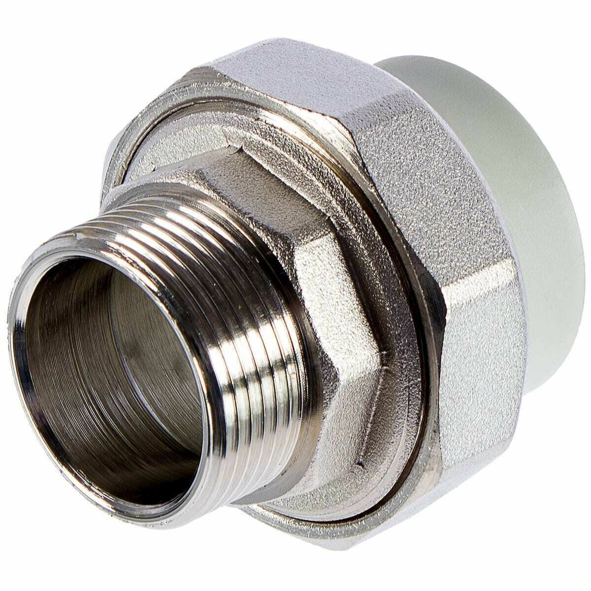 Американка под трубу 20х1/2 наружняя резьба Чехия серый полипропилен 2 шт