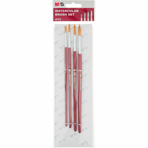 Кисть M&G для акварельных красок: дерево, алюминий, нейлон, 4 шт. в наборе