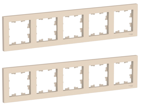 Рамка 5-постовая, универсальная, Schneider Electric/Systeme Electric AtlasDesign, бежевый(глянцевый) ATN000205(комплект 2 шт.)