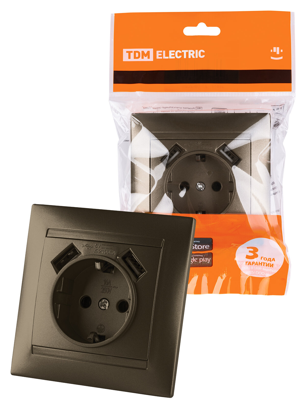 Розетка 2P+PE/2хUSB TDM Electric - фото №8