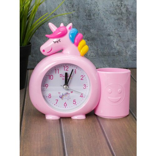 Часы настольные с будильником и подставкой для канцелярии Rainbow unicorn pink розовый