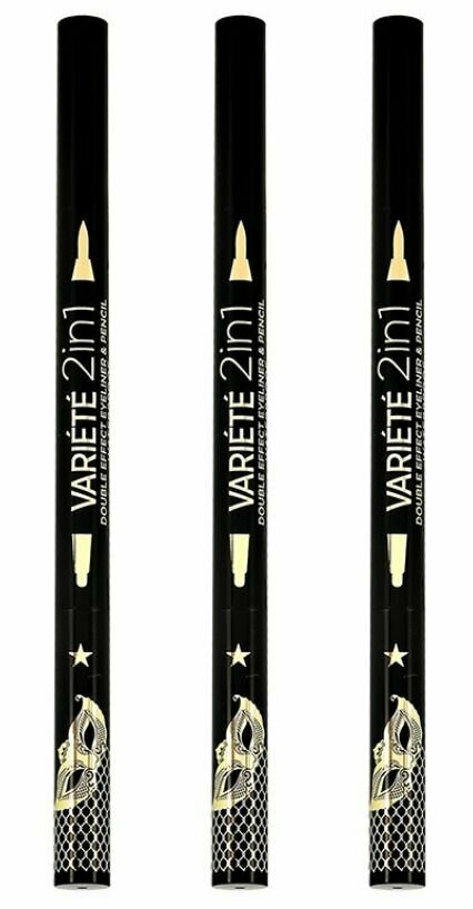 Eveline Cosmetics Двусторонний водостойкий карандаш-подводка для глаз Variete, 2 в 1, тон Ultra Black, 3 шт