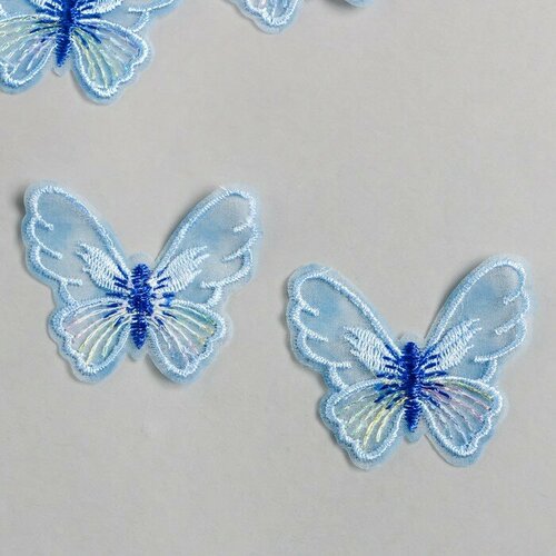 Декор для творчества текстиль вышивка Бабочка голубая 4,7х5,5 см 10 шт гладиолус голубая бабочка 2шт