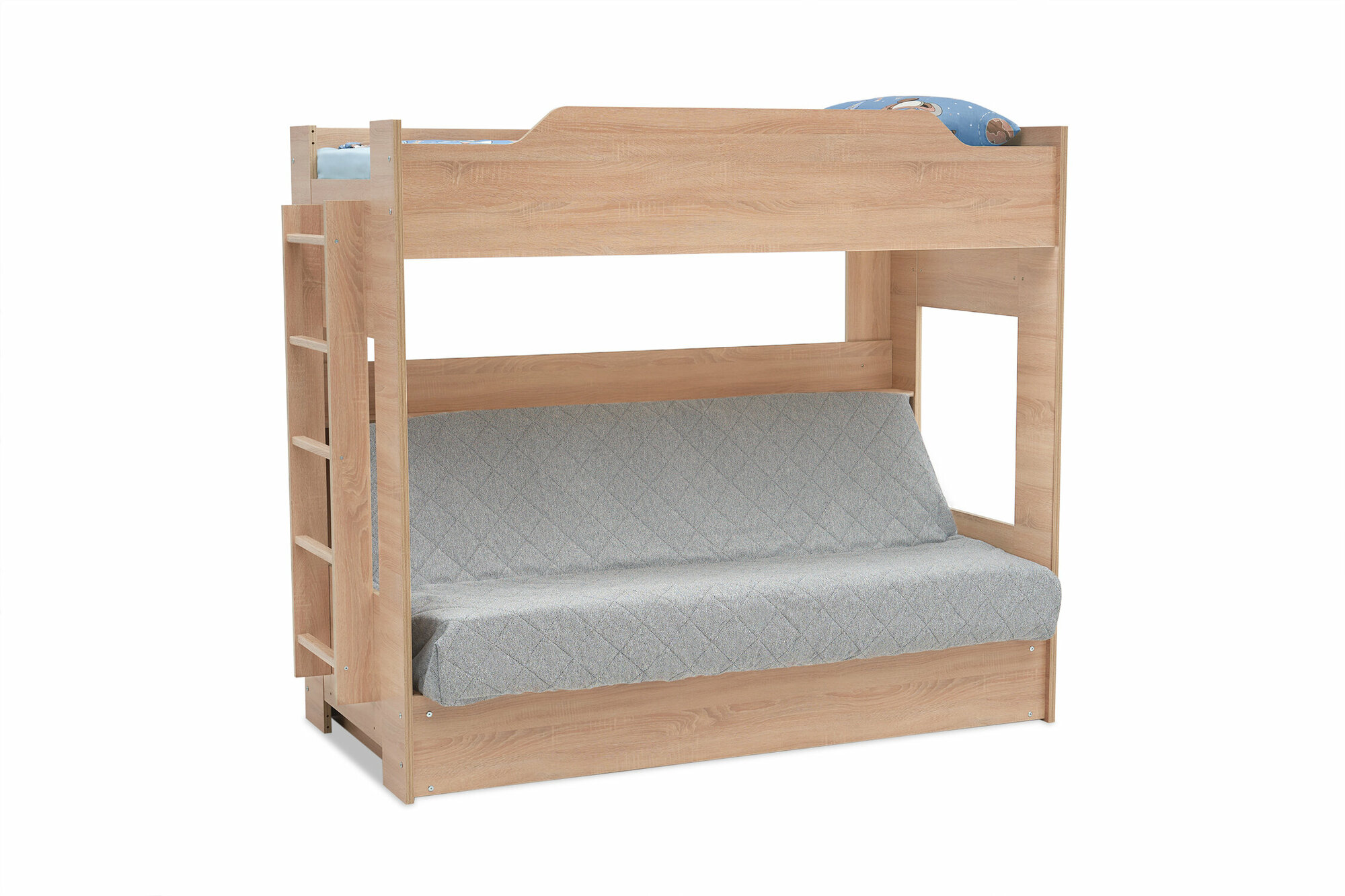 Кровать двухъярусная Боровичи-Мебель с диван-кроватью; пружинный блок Боннель; серый / дуб сонома 205x110x173 см
