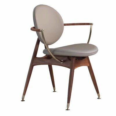 Стул для столовой в стиле Circle Dining Chair (серый, цвет дерева орех, натуральная кожа)