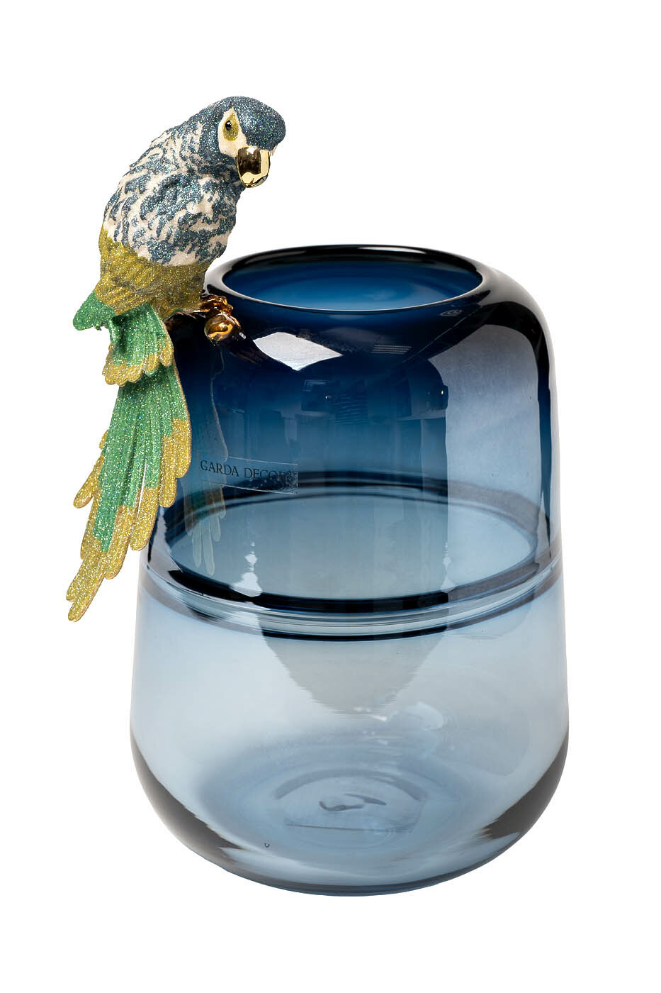 Ваза стеклянная голубая с попугаем 55RV6111S