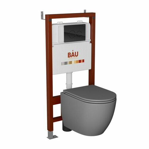 Комплект BAU 6в1: инсталляция BAU PRO, унитаз подвесной торнадо обратного потока Bau Dream Hurricane-2 темно-серый, сиденье микролифт, клавиша черная