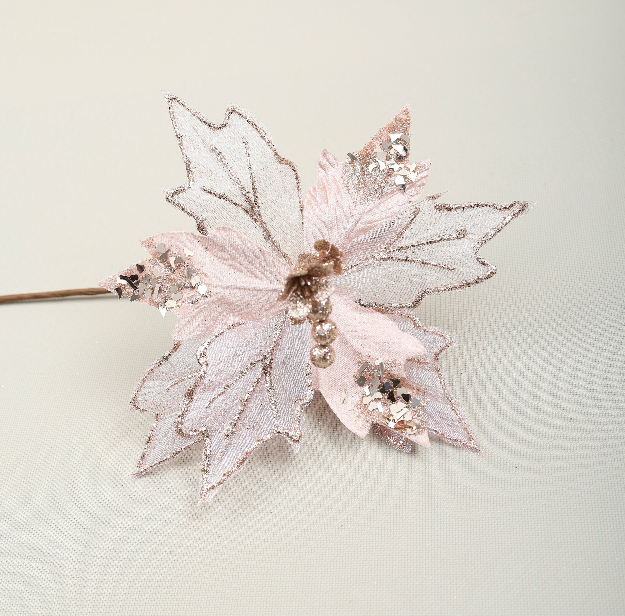Цветок искусственный декоративный новогодний d 24 см цвет розовый