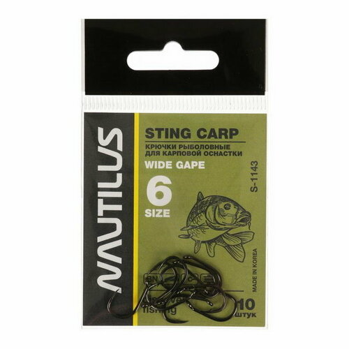 фото Крючок sting carp wide gape s-1143, цвет bn, № 6, 10 шт. nautilus