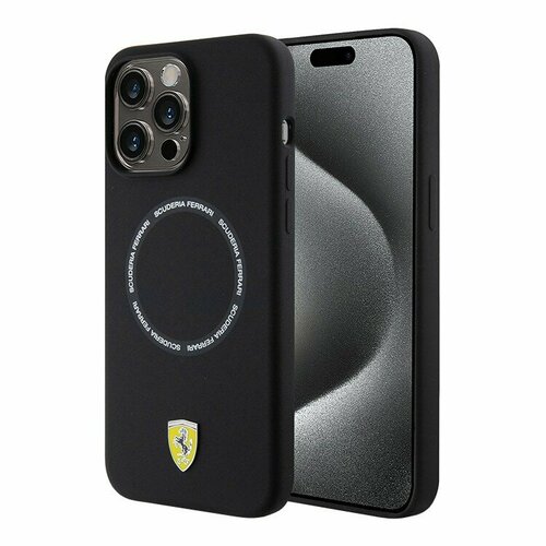 Ferrari для iPhone 15 Pro чехол силиконовый Scuderia printed ring Hard Black (MagSafe)