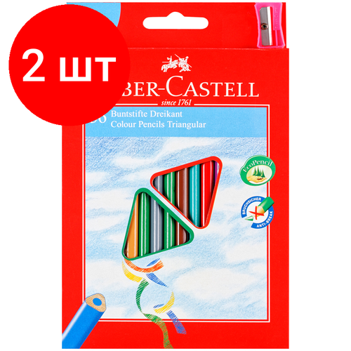 Комплект 2 шт, Карандаши цветные Faber-Castell Ecopen 36цв, трехгран, заточен, картон, европодвес, с точилкой
