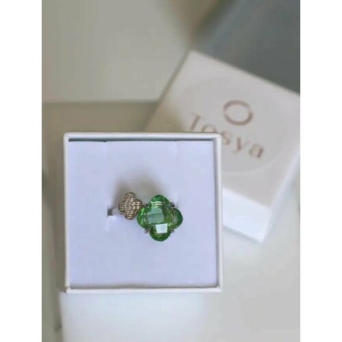 фото Кольцо tosya, серебро, 925 проба, фианит, празиолит, размер 17, зеленый