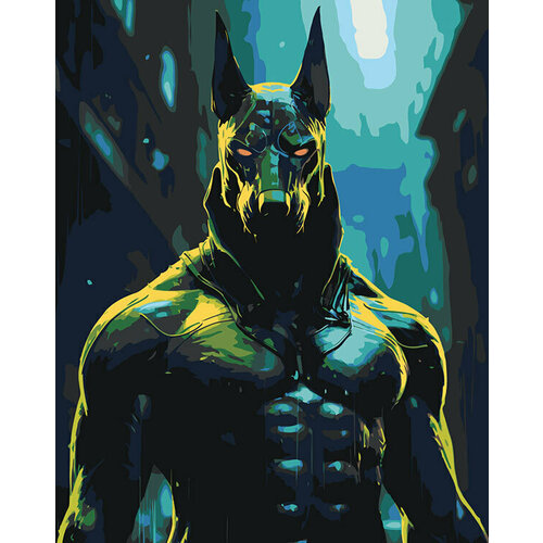 Картина по номерам на холсте Собака доберман Бэтмен 40х50
