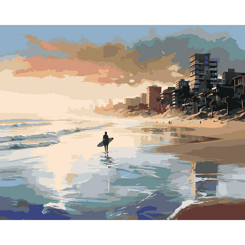 Картина по номерам на холсте Море Серфер на пляже 40x50 картина по номерам на холсте море яркие очки на пляже 40x50