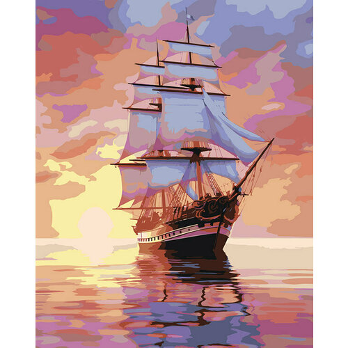 Картина по номерам на холсте Море Парусник на закате 40x50