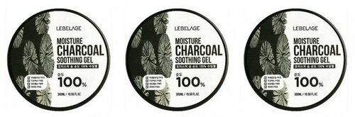 Lebelage Гель для лица и тела Moisture Charcoal 100% Soothing Gel, с древесным углем, 300 мл, 3 шт