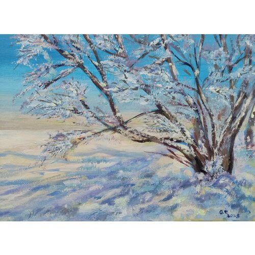 Авторская картина акрилом Зимние деревья в единственном экземпляре размер А4 1350₽