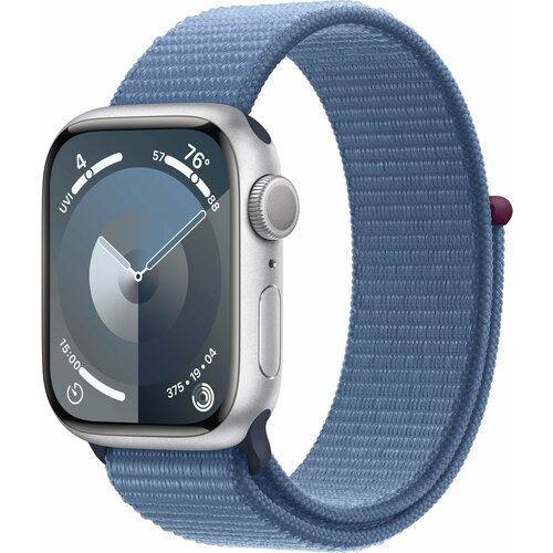 умные часы apple watch series 3 42mm silver with fog sport band Умные часы Apple Watch Series 9 41mm Aluminum Case with Sport Loop (Цвет: Silver/Blue)