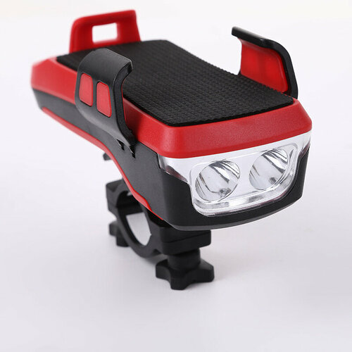 фото Велосипедный фонарь передний с повербанком и держателем для телефона, со звонком, с пультом, красный / фонарик на велосипед китай