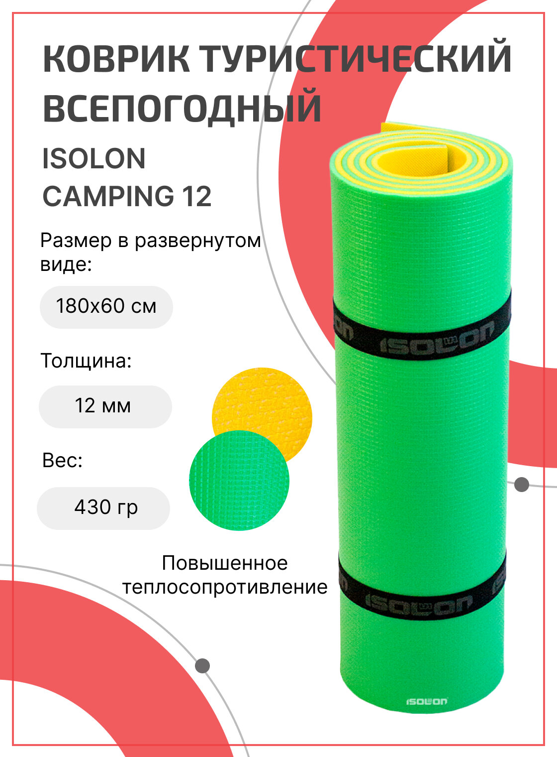 Коврик для активного отдыха и спорта Isolon Camping 12 мм 180х60 см