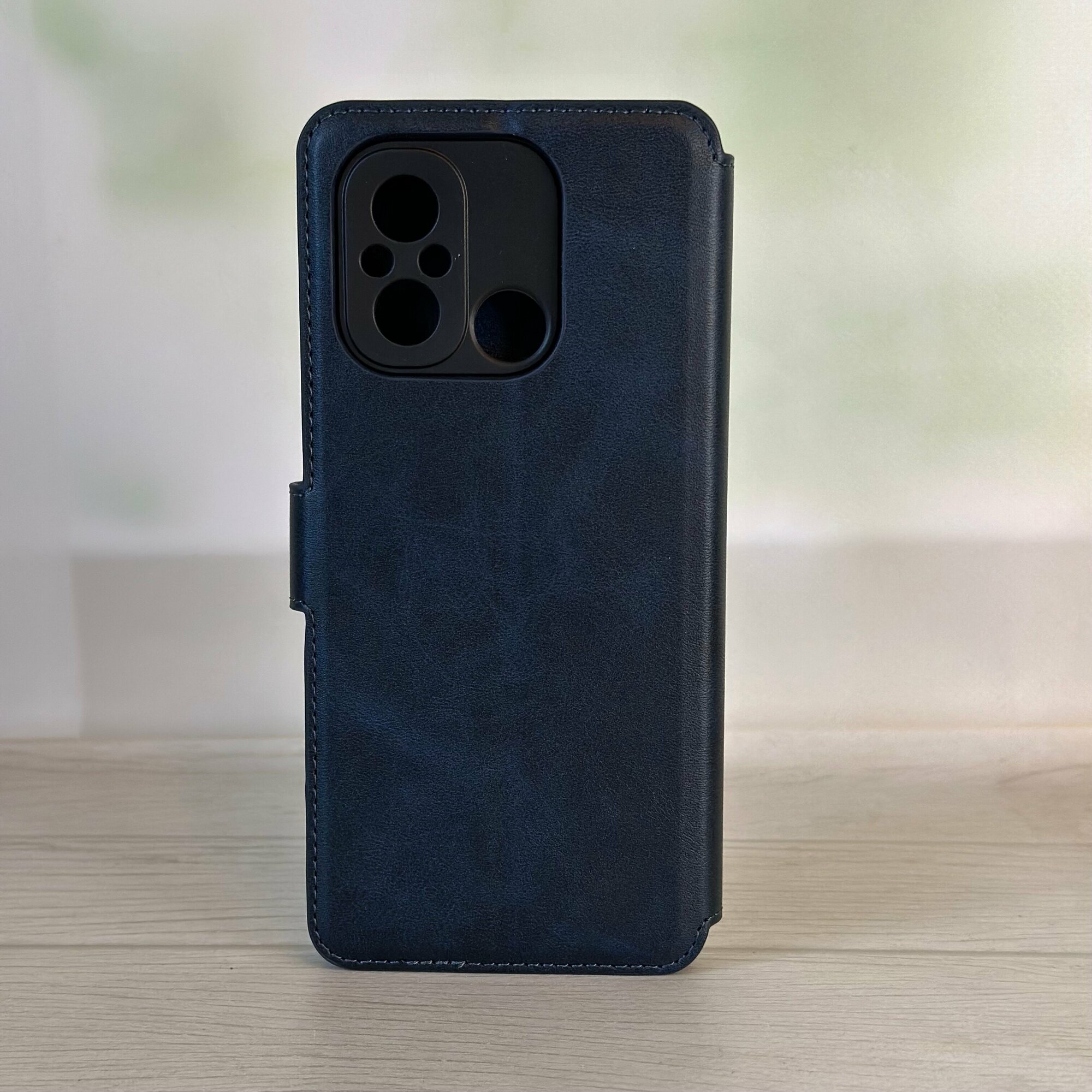 Чехол книжка для Xiaomi Redmi 12C кожаный синий с магнитной застежкой — фото 1