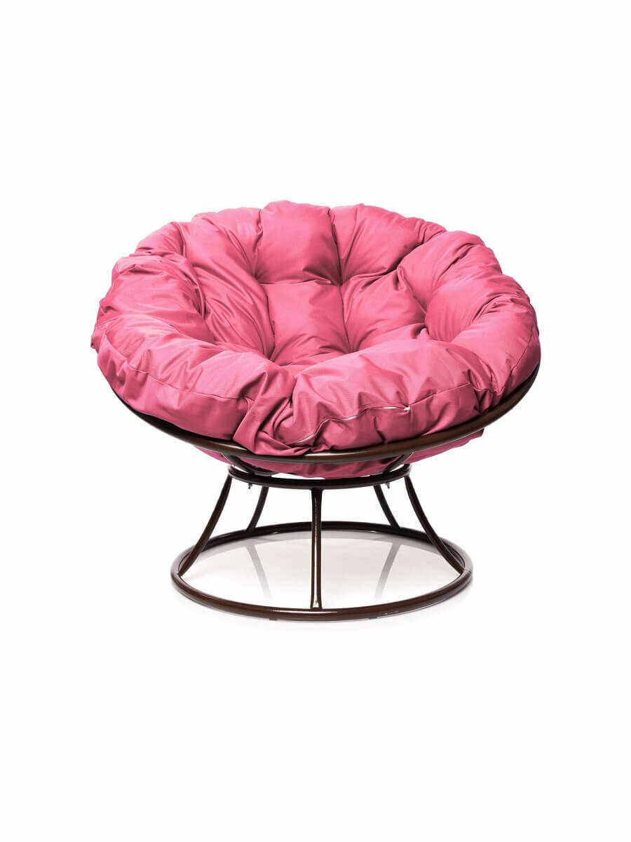 Кресло "Папасан" без ротанга коричневое / розовая подушка M-Group