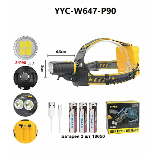 фото Фонарь налобный светодиодный акб usb yyc-w647-p90 police