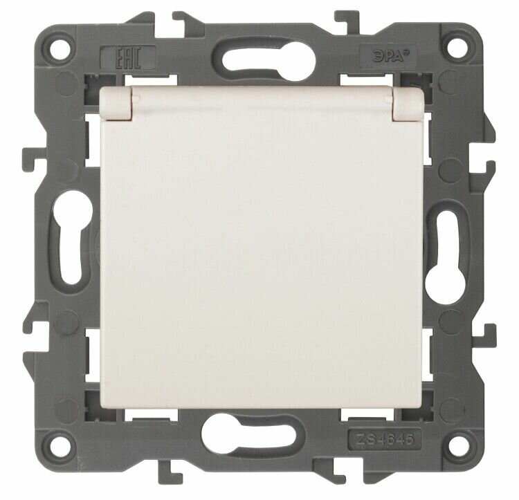 фото Розетка одиночная ЭРА (2P+E) Евровилка 1 пост, Скрытого монтажа, 16А 250В IP20 с заземлением, защитные шторки, с крышкой, Elegance Б0034279, Глянцевая, Слоновая кость