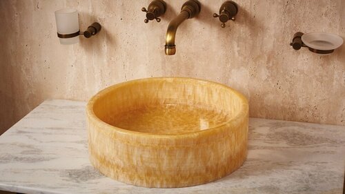 Каменная раковина для ванной Sheerdecor Kale 019016111 из желтого натурального камня оникса