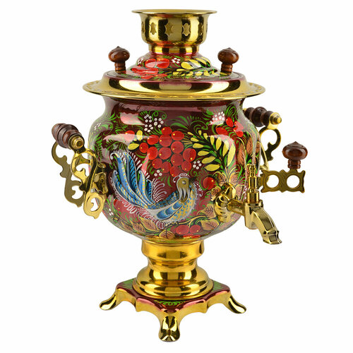 Самовар электрический 3 литра с художественной росписью «Синяя птица» формы «Овал»