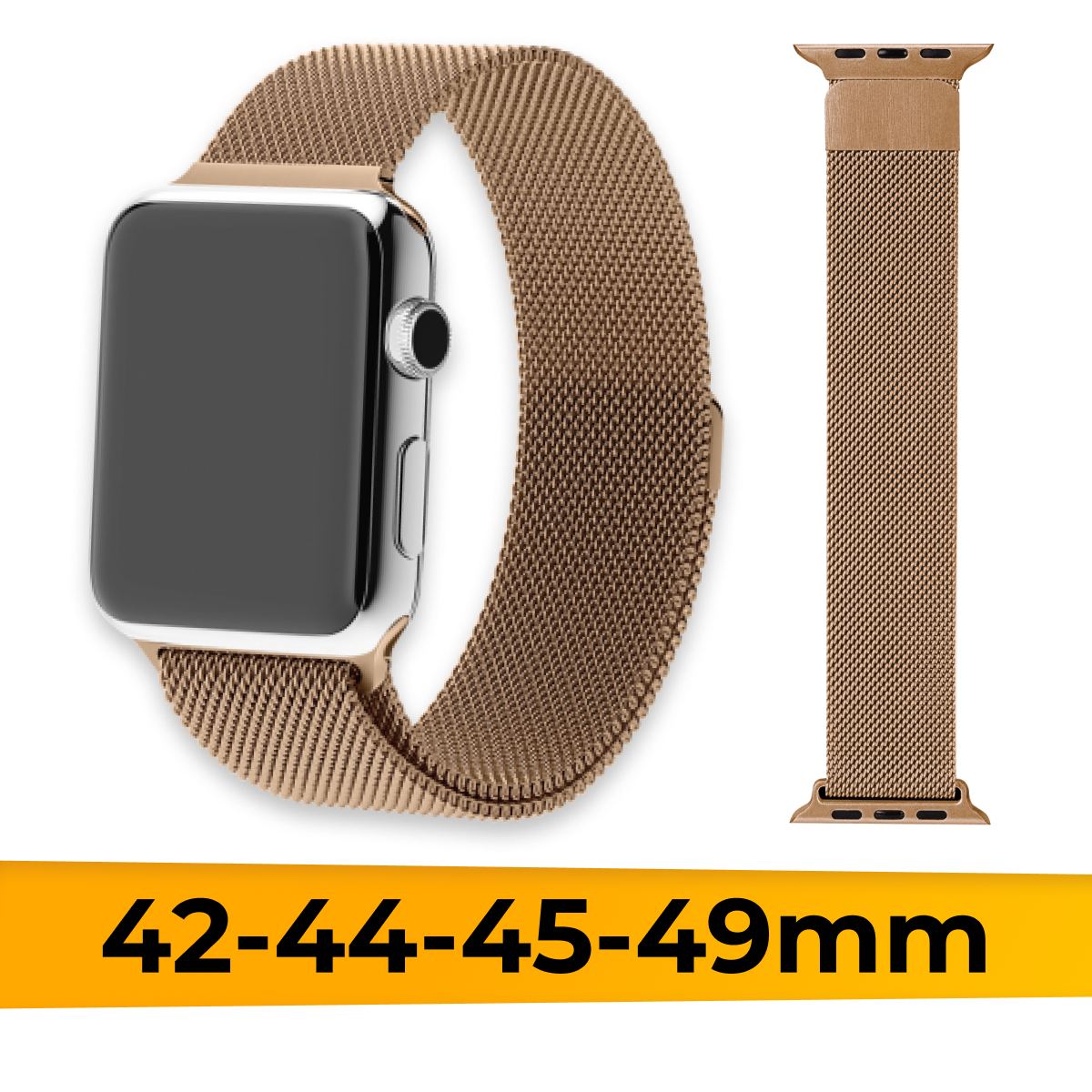 Металлический ремешок для Apple Watch 1-9, SE, Ultra, 42-44-45-49 mm миланская петля / Браслет на магните для часов Эпл Вотч 1-9, СE, Ультра / Золотой