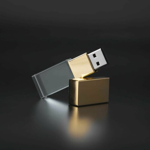 Флешка с подсветкой Кристалл, 4 ГБ, золотая, арт. F22, 30 шт.