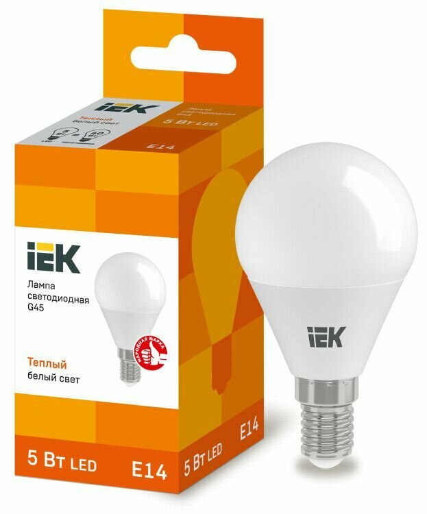 Лампа светодиодная (LED) Шар Е14 5Вт 450лм 3000К 230В матов. IEK