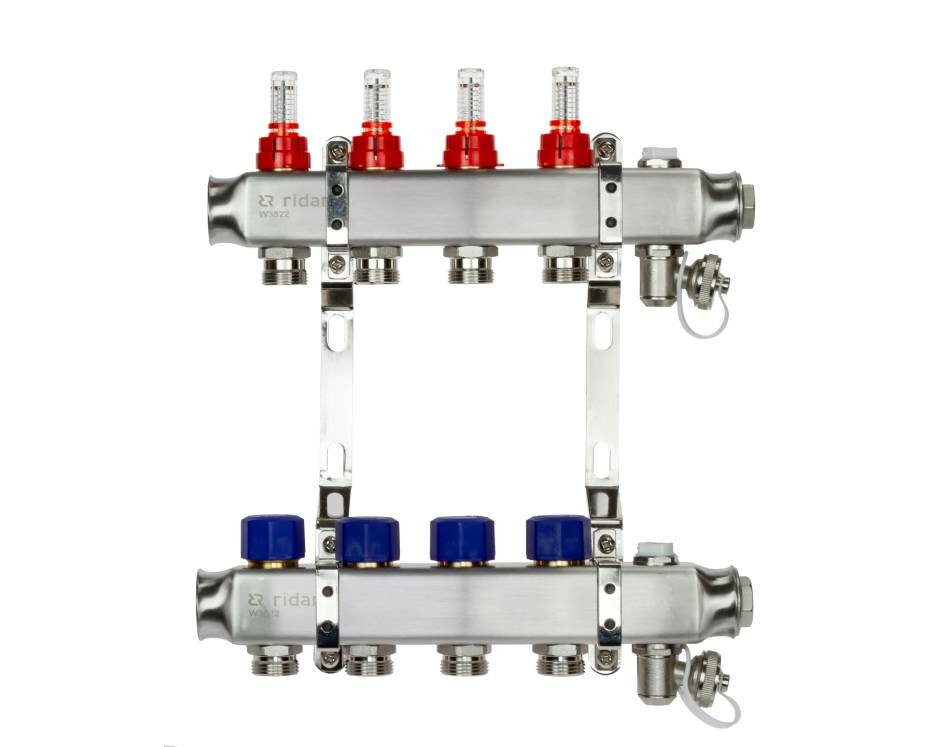 Комплект коллекторов Ридан SSM-7RF set с расходомерами и кронштейнами, 7 контуров - фото №2