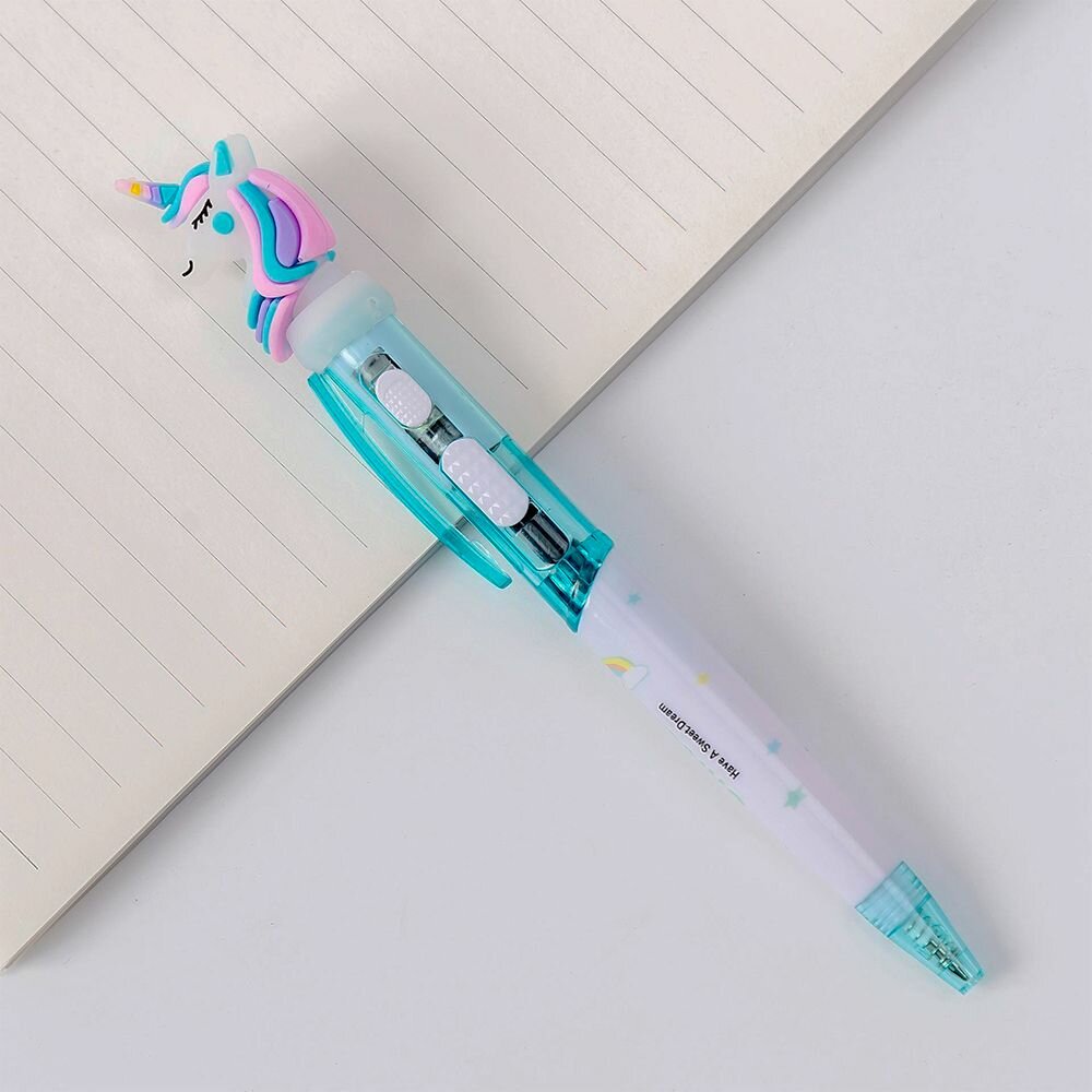 Ручка шариковая подарочная детская светящаяся Единорог Unicorn Голубой