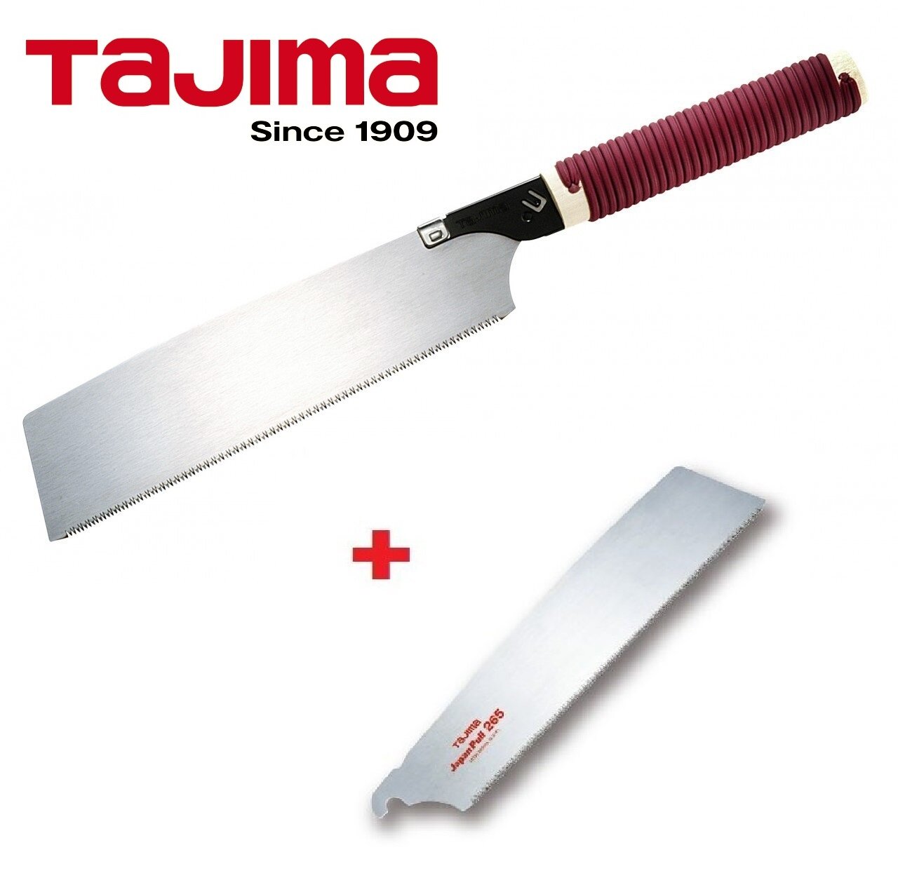 Ручная пила TAJIMA Japan Pull JPR265ST с короткой красной ручкой +запасное полотно с GNB265P (265мм)
