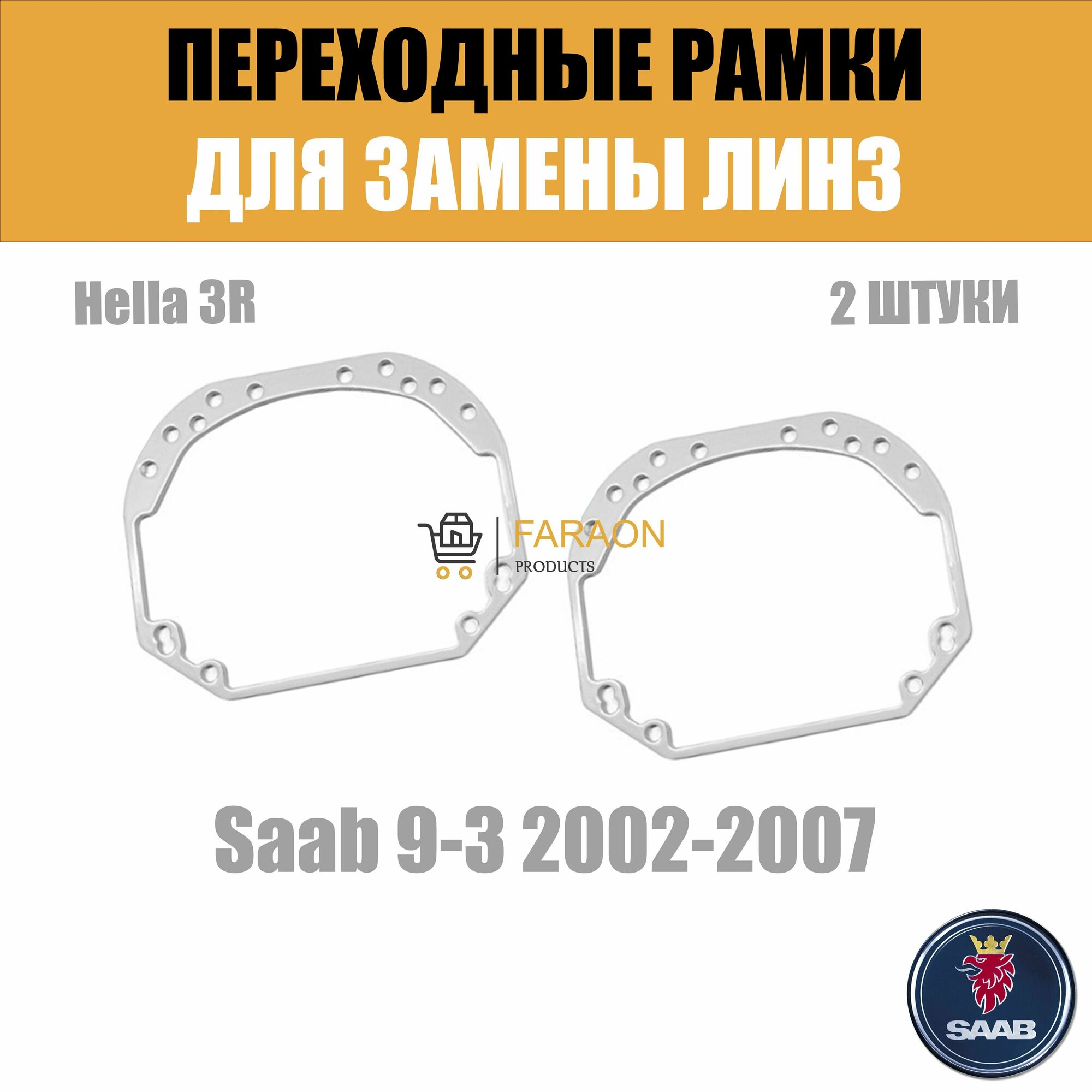 Переходные рамки для замены линз №1 на Saab 9-3 2002-2007 Крепление Hella 3R