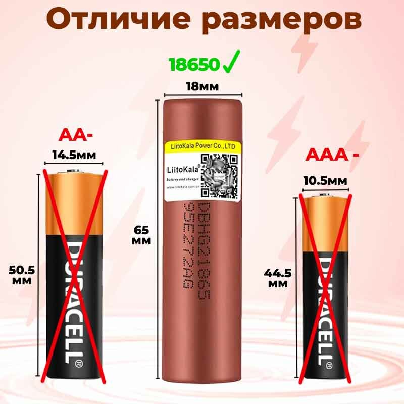 Аккумулятор 18650 высокотоковый от 3000mAh LiitoKala HG2, Li-ion, до 20A, 2 шт.