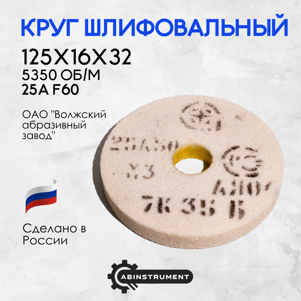 Круг шлифовальный для точильного станка 125х16х32 25А F60