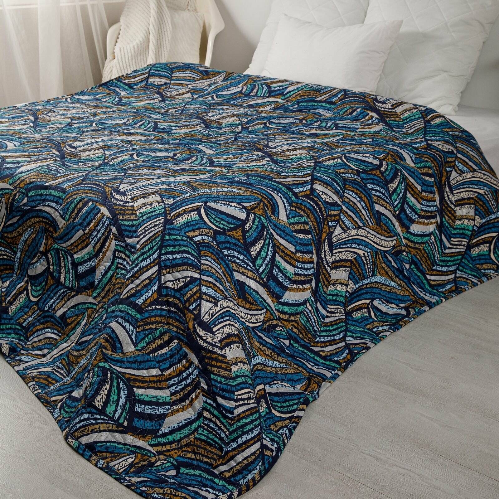 фото Покрывало 1.5 спальное 150х200 см ТМ Ночь Нежна Серебряный рассвет, 100% хлопок ткань поплин