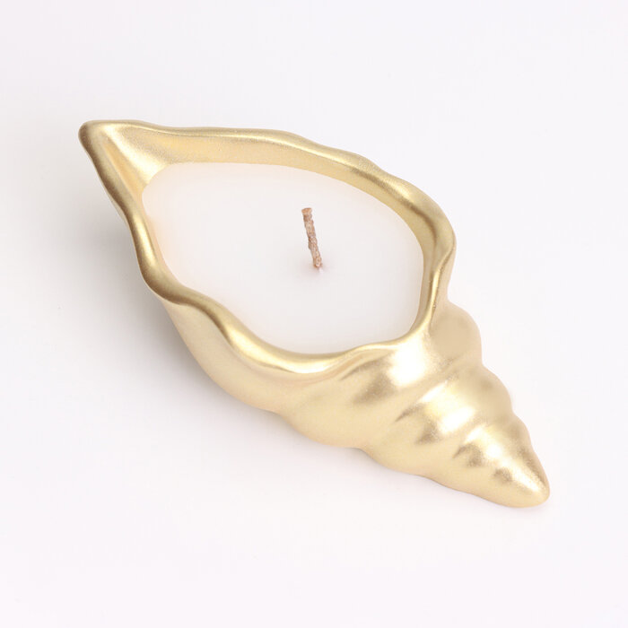 Дарим Красиво Свеча "Ракушка" в подсвечнике из гипса малая, 11,5х5,5х3,5 см, золото