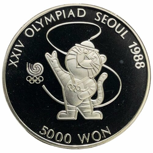 Южная Корея 5000 вон 1986 г. (XXIV летние Олимпийские Игры, Сеул 1988 - Талисман) (Proof) клуб нумизмат монета 10 квач замбии 1986 года серебро птичка