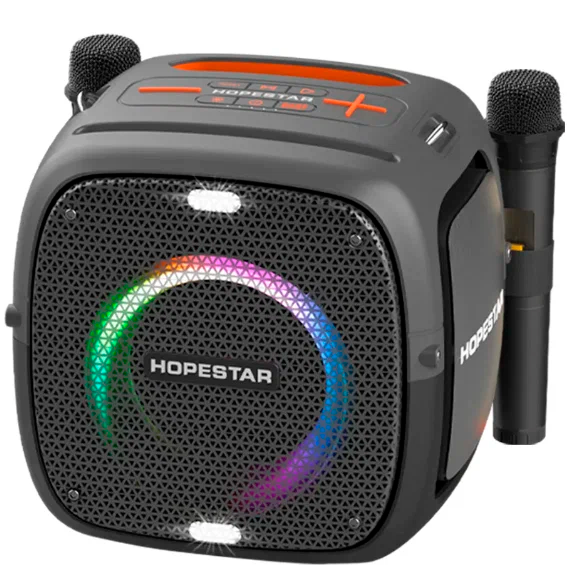 Портативная Колонка Hopestar Party One Gray с двумя беспроводными микрофонами, серый