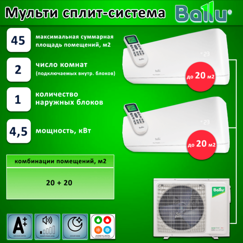 Ballu Комплект мульти сплит-систем Platinum Evolution на 2 комнаты 20+20 м2 инвертор