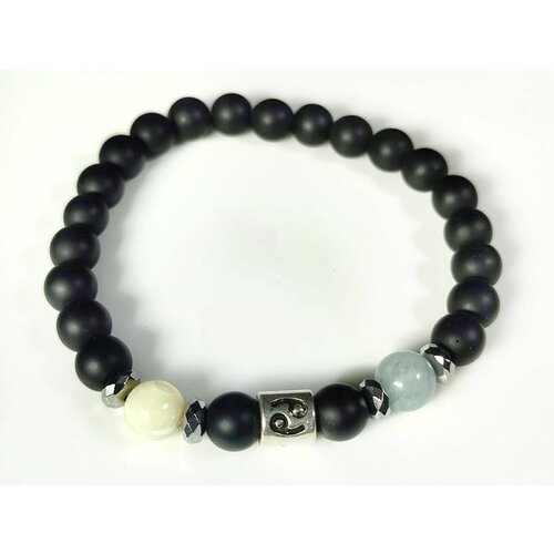 фото Браслет, аквамарин, перламутр, шунгит, черный hrustalek
