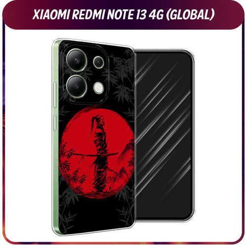 Силиконовый чехол на Xiaomi Redmi Note 13 4G (Global) / Сяоми Редми Нот 13 4G Самурай на красном фоне силиконовый чехол на xiaomi redmi note 13 4g global сяоми редми нот 13 4g приготовлено с любовью прозрачный